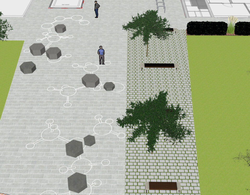 Gertrud Riethmüller, Visual Artist installation, video, sound, performances. 2025, Entwurf für Kunst am Bau, Forschungsgebäude Zentrum für Biophysik /ZBP, Universität des Saarlandes