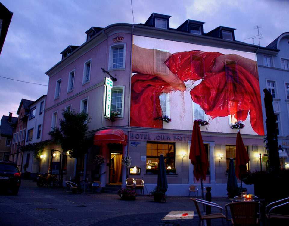 Gertrud Riethmüller, Visual Artist installation, video, sound, performances, Kunstprojekt "Rheinpartie", Boppard, 2009